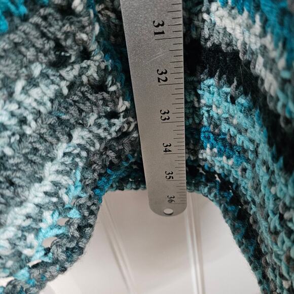 Vintage 90s Handmade Crochet Cardigan Womens 3X Blue Knit Open Long Boho Tunic - Picture 6 of 7